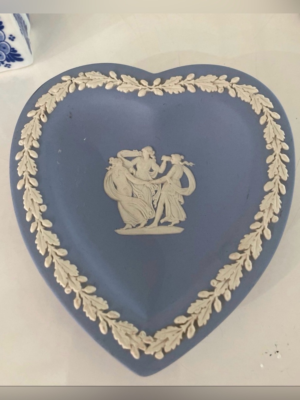 Wedgwood Blue and White Heart Jasperware Trinket Dish